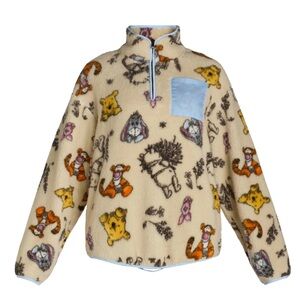 Women's Cream Fleece Jacket with Cartoon Print